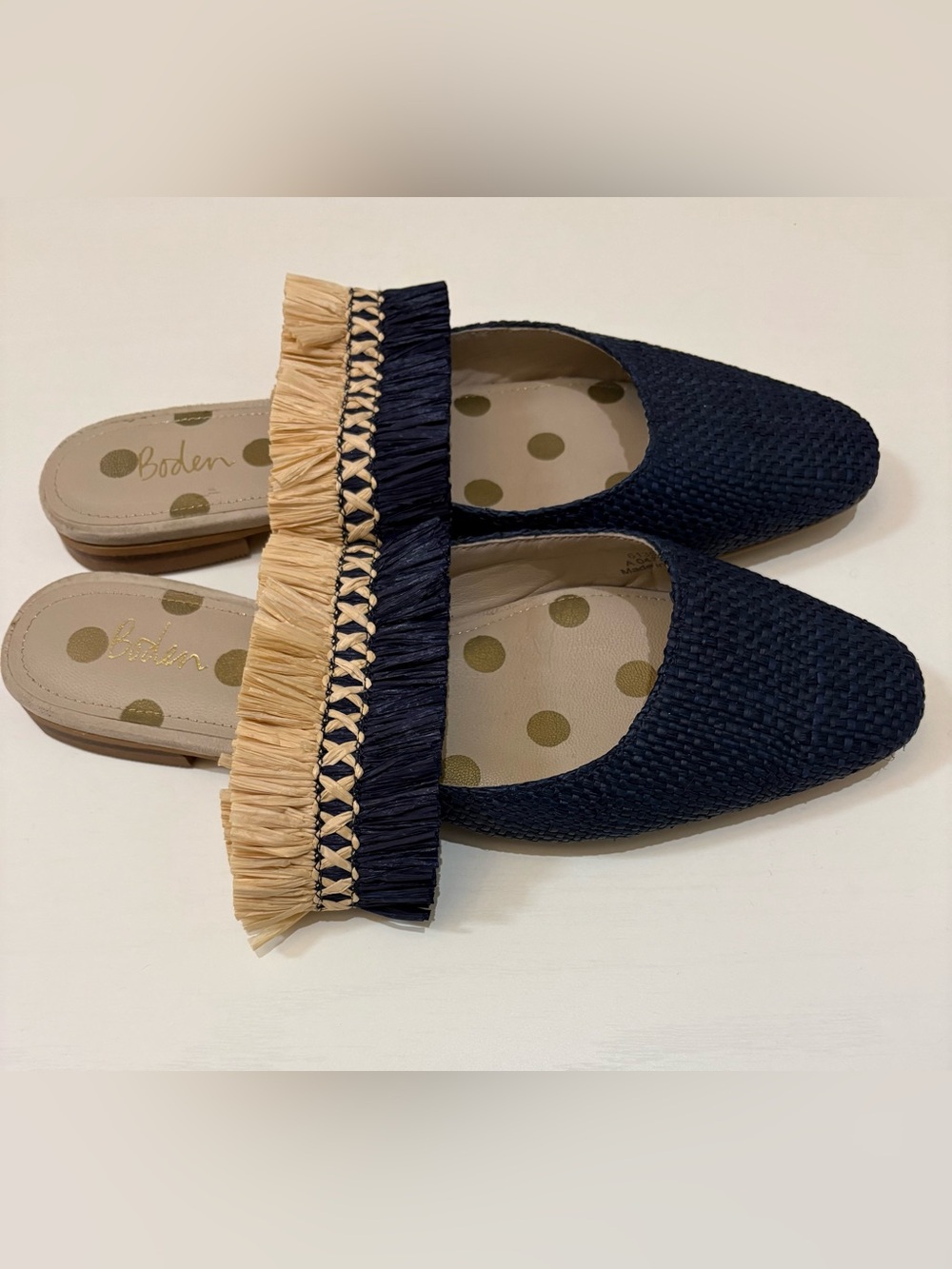 Boden Rosa Raffia Fringe Mules Size 38 - Picture 2 of 7